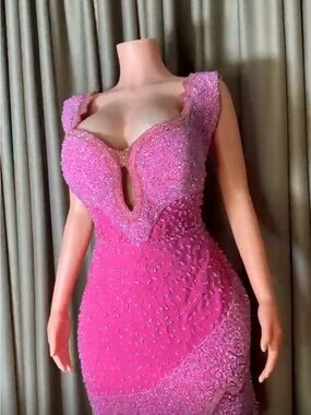 Elegant Hot Pink Beaded Prom Dress with Sculpted Neckline